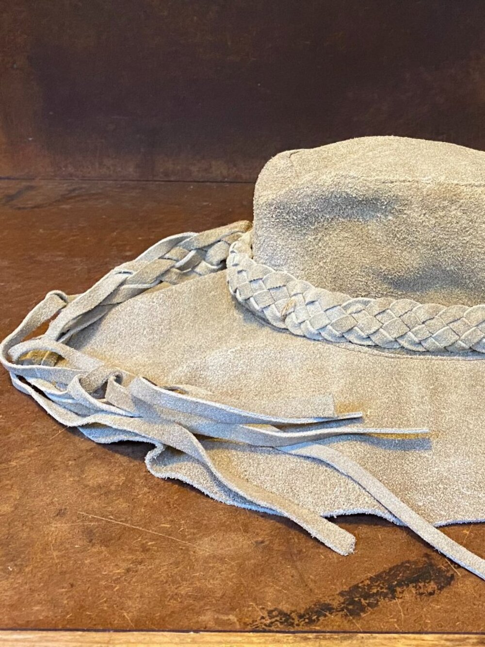 True Vintage 1970s Leather Floppy Hat Beige Suede